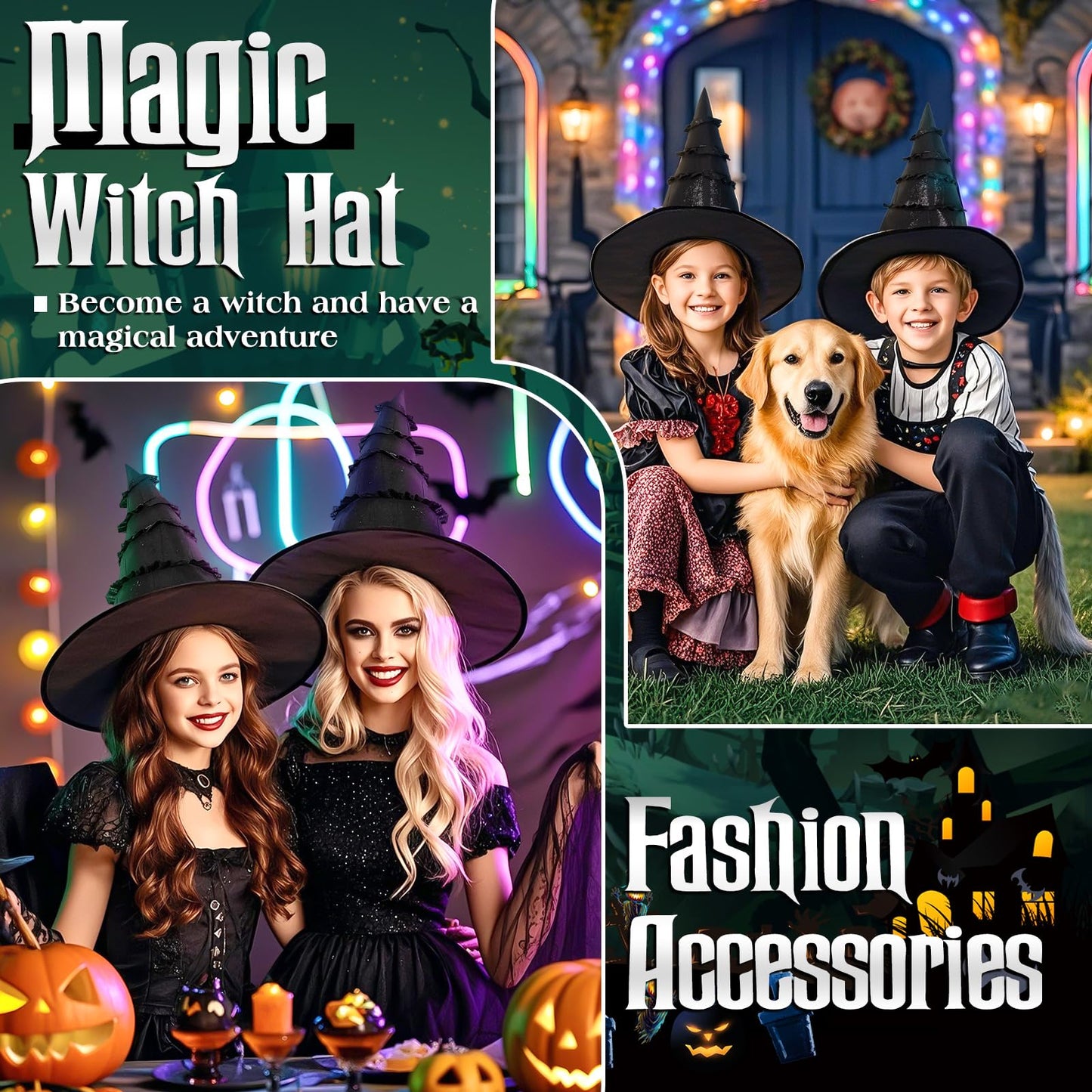 Folerwif Black Witch Hat Adult Movie Merch Wizard Costume for Women Accessories for Party Outfits Halloween