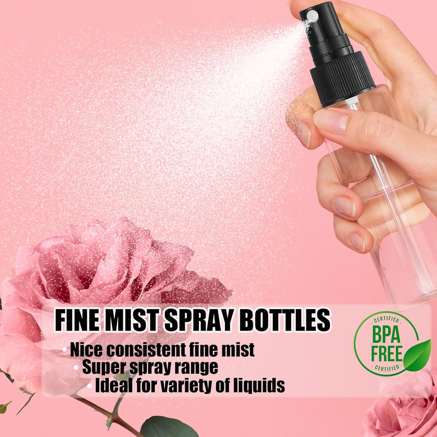 EVANCENT 50Pack 4oz Spray Bottles Plastic, 120ml Small Spray Bottle Bulk Black Fine Mist Sprayer, Portable Empty Refillable Containers Cosmetic Bottles for Plants, Cleaning, Misting & Skin Care