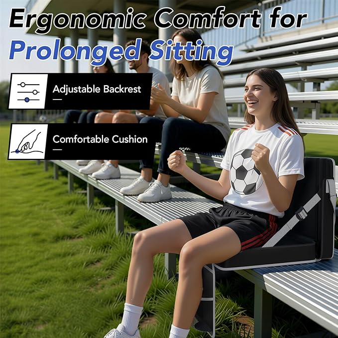 janiry Stadium Seats with Back Support 2PACKS Adjustable Bleacher Chairs with Back and Cushion Bleacher Seat with Cup Holder, Carry Handle & Shoulder Strap for Outdoor Sports Events, Picnics, Beaches