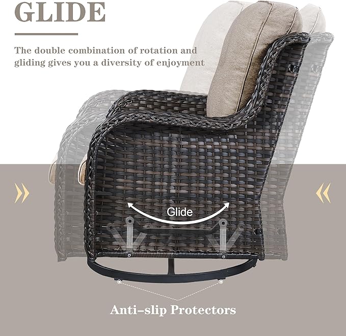 Belord Patio Furniture Set Swivel Rcoker - 3 Pieces Outdoor Glider Rocking Chairs with Small Side Table, Wicker Chair Sets for Porch, Balcony and Garden