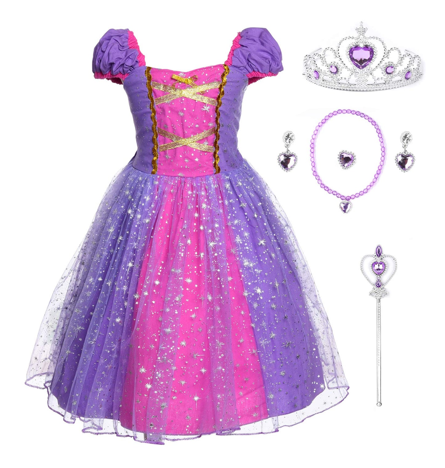 JerrisApparel Girl Princess Costume Dress for Birthday Party (4T, Purple with Accessories)