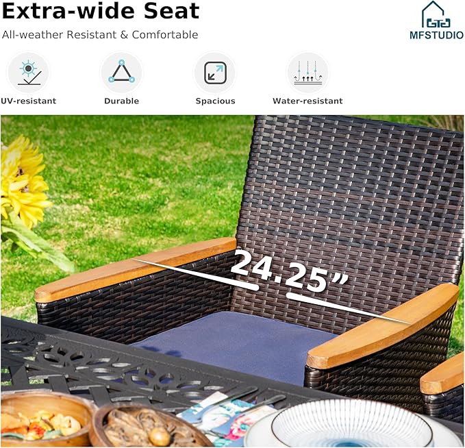 MFSTUDIO Outdoor Wicker Chairs Set of 4, Patio Rattan Dining Chair Set of 4 with Cushions, Wide Outdoor Dining Chairs for Outside Table, Porch
