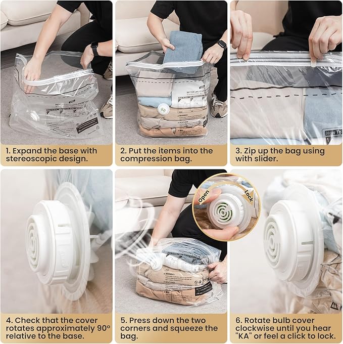TAILI 10 Pack Cube Vacuum Storage Bags, Medium Size (25x19x11 inch), Vacuum Seal Bags for Clothing, Travel Compression Packing for Clothes, Blankets, Baby Clothes, Travel Essential