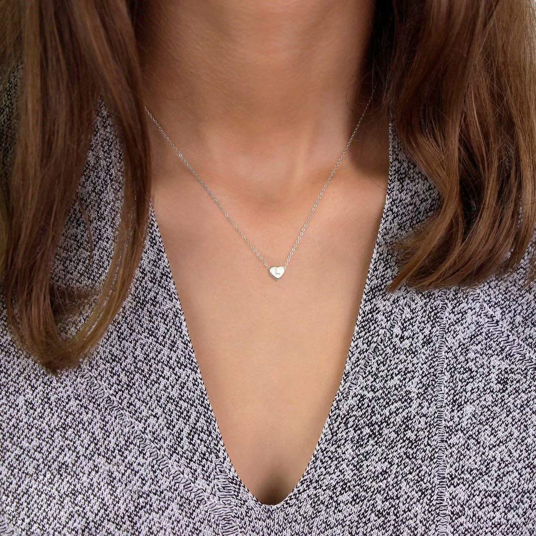 M MOOHAM Initial Necklace for Women, Silver Letter H Initial Heart Necklace for Women