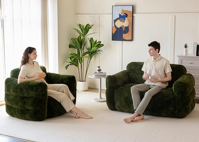 MAXYOYO Giant Bean Bag Chair for Adults, Ultra Soft Fluffy Loveseat Bean Bag Sofa, Oversized Floor Sofa for Living Room Bedroom, Cozy Reading Chair with Filler, Green