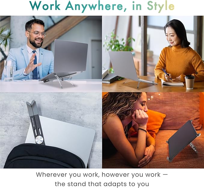 BELLEMOND Laptop Stand | Foldable & Adjustable Aluminum Riser | Ventilated X-Frame Japanese Design | Fits MacBook Pro/Air, Dell, HP, Lenovo & 10–17.3” Laptops | Portable & Lightweight | Space Silver