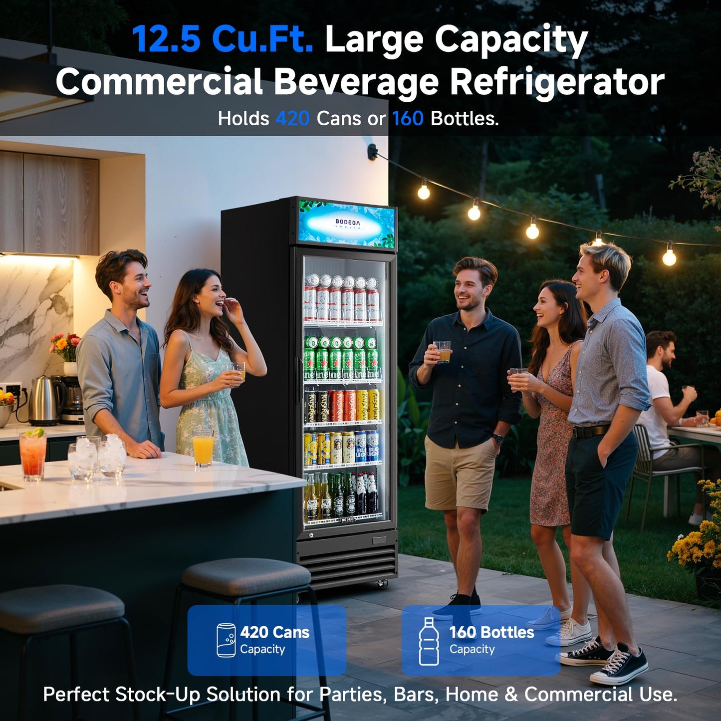 BODEGACOOLER Commercial Beverage Refrigerator and Cooler, 12.5 Cu.Ft. Commercial Merchandiser Refrigerator with Soft LED Light, Adjustable Shelves, Display Fridge For Kitchen,Office,Outdoor,Bar,Garage