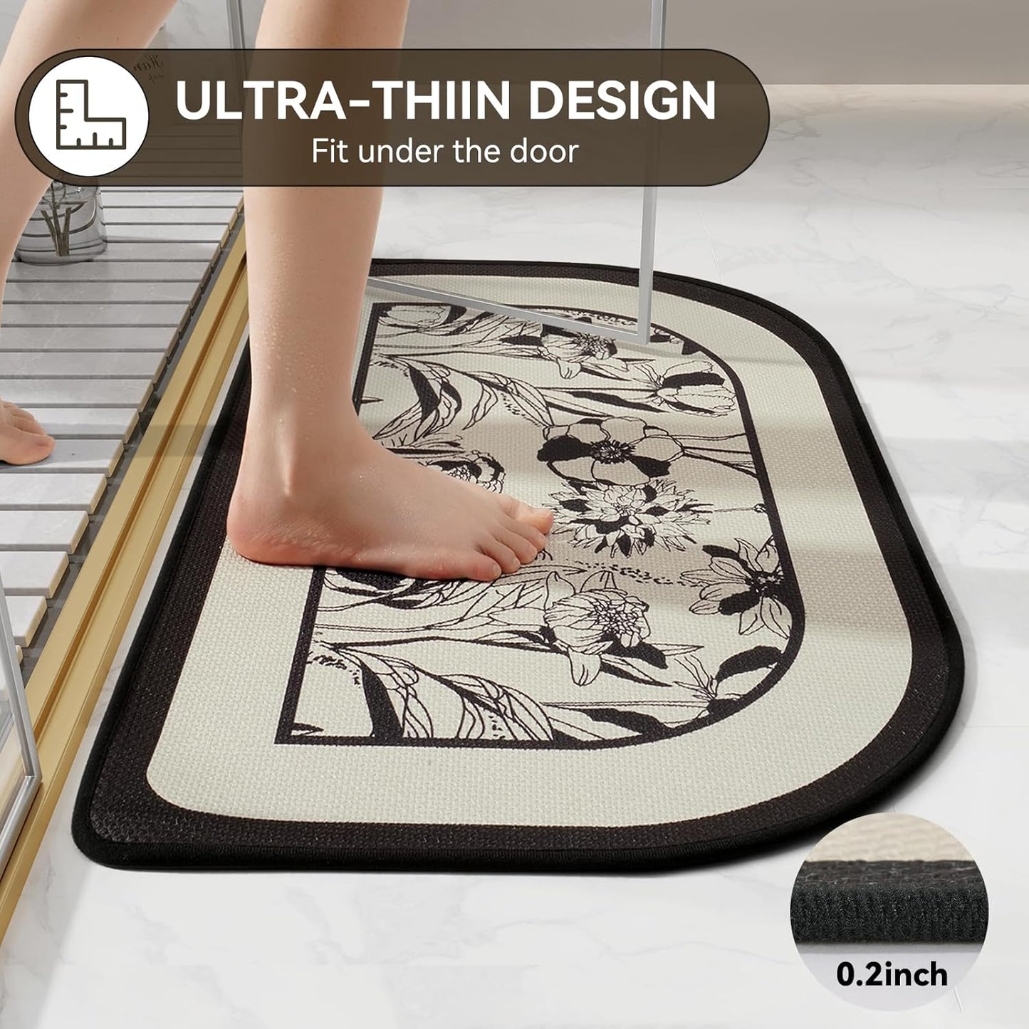 Half Circle Bath Mat,Thin Bathroom Rugs Fit Under Door Quick Dry Non Slip Washable Bathroom Mat with Rubber Backing,Absorbent Woven Half Round Shower Rug