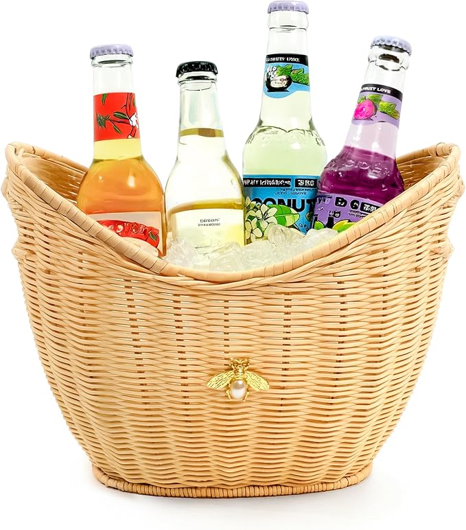 Lexenic Ice Bucket with Handle Hole, Woven and Acrylic Double Layer Basket Design, 4L Champagne Wine Ice Bucket for Cockta...