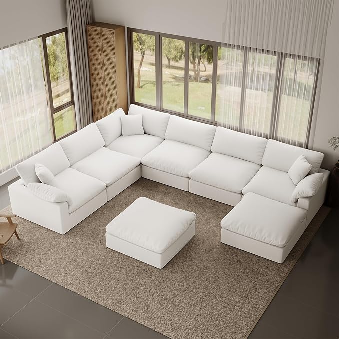 Forest aesthetics Cloud Modular Sectional Sofa,253.8" Down Filled Sofa 7 Seat with Chaise,Minimalist Sofa Cover Washable and Replaceable Couches for Living Room,Sectional Sofa Deep Seat