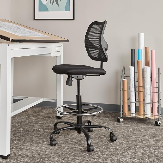 Safco Vue Office Chair, Heavy Duty Stool, 250 lbs Capacity, Ergonomic Mesh Back, 360 Swivel Seat, 5-Star Base, Black