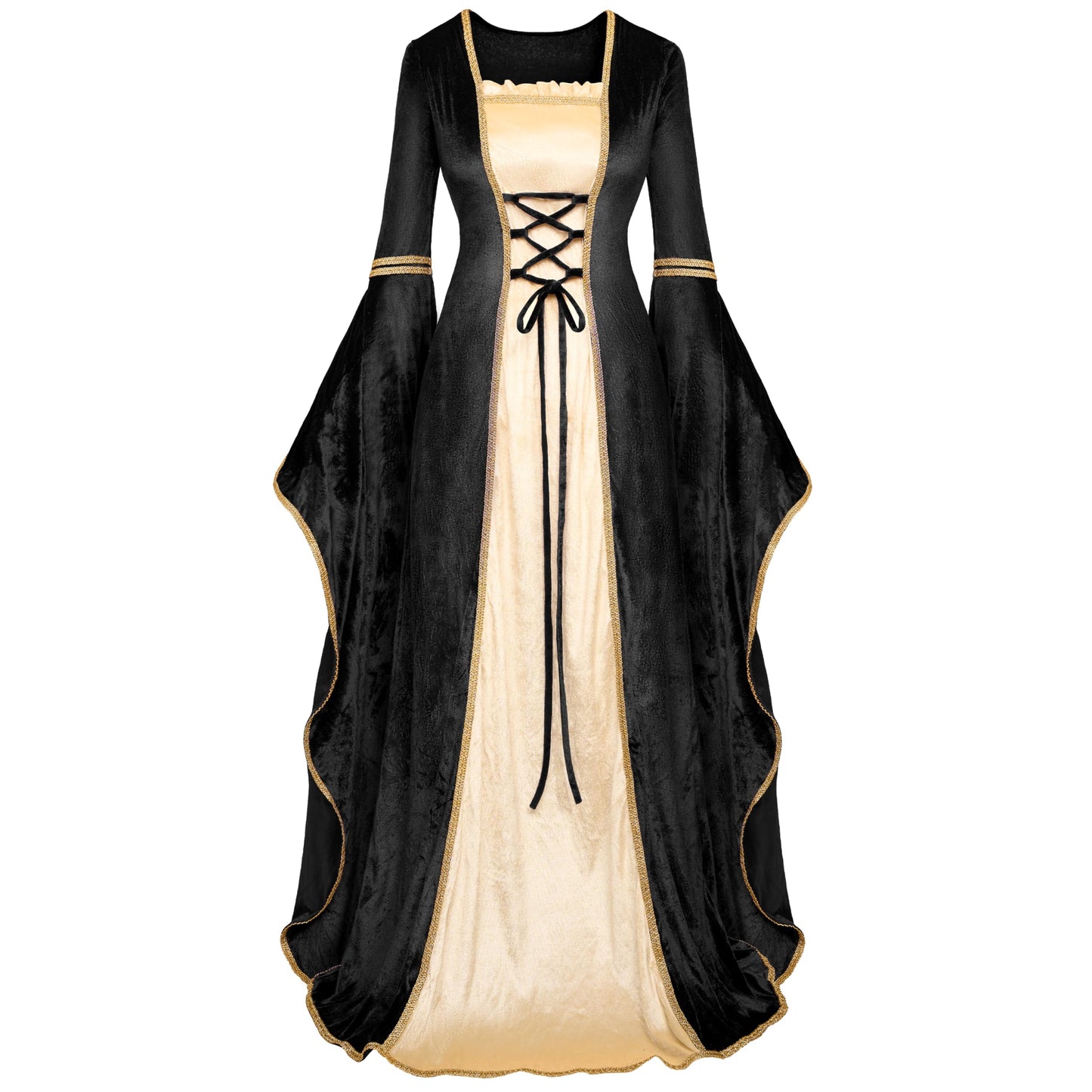 Spooktacular Creations Renaissance Costume Women, Black Velvet Medieval Dress for Women, Irish Fairy Renaissance Dress with Decorated Lace for Wedding, Halloween Cosplay Themed Party (Medium)