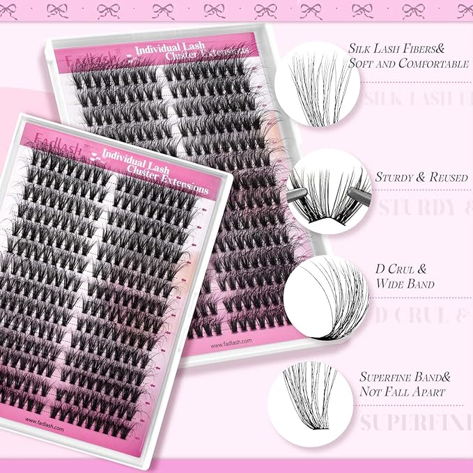FADLASH Lash Extension Kit Cat Eye Lash Cluster Kit DIY Eyelash Extension Kit with Lash Bond and Seal Lash Tweezers Natural Cluster Eyelash Extensions Kit Individual Lashes (KIT, 40D-07D-12-20mm)