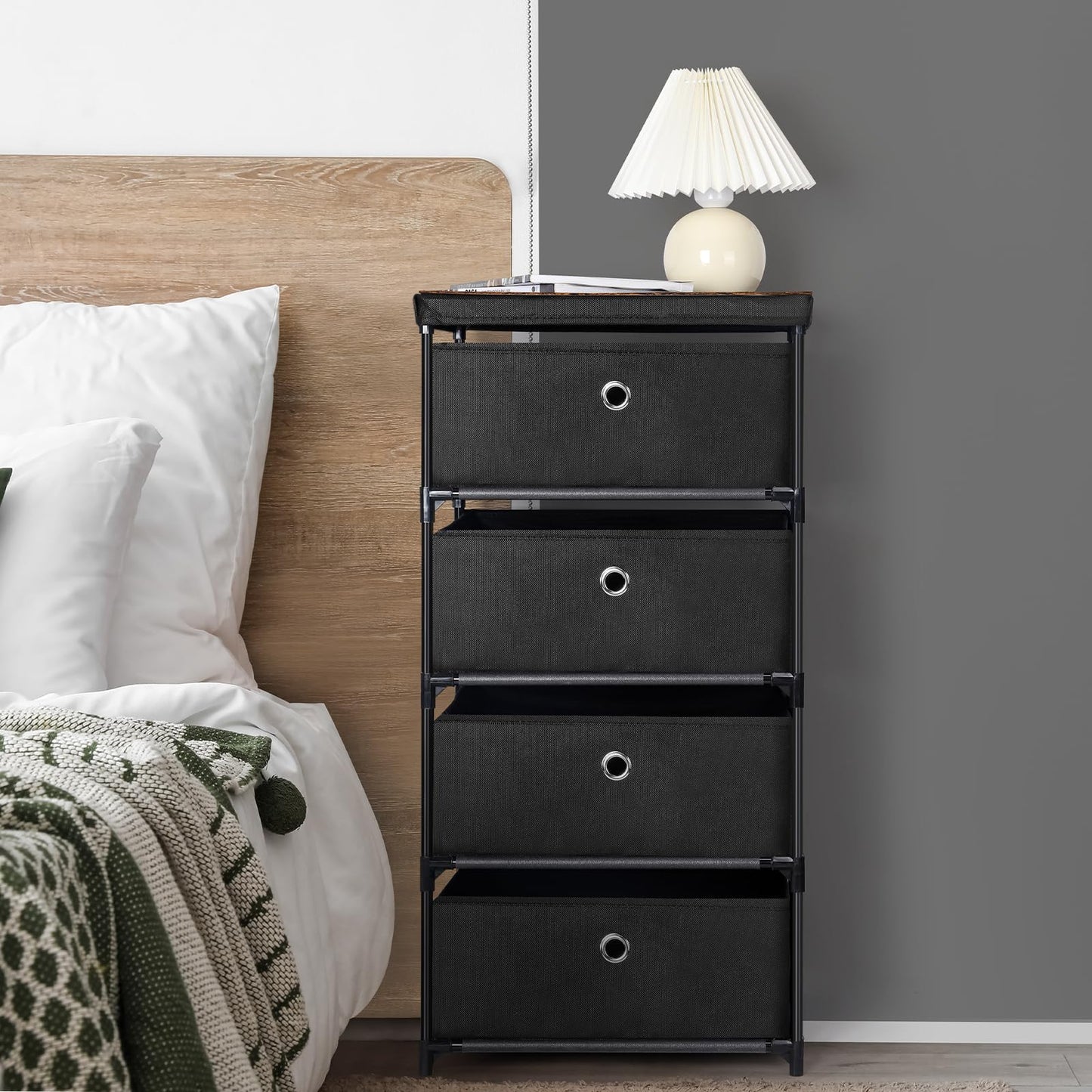 MOOACE Fabric Storage Dresser with 4 Drawers, Small Chest of Drawers Clothes Organizer and Storage Tower for Bedroom, Fabric Storage Bin Organizer, Black