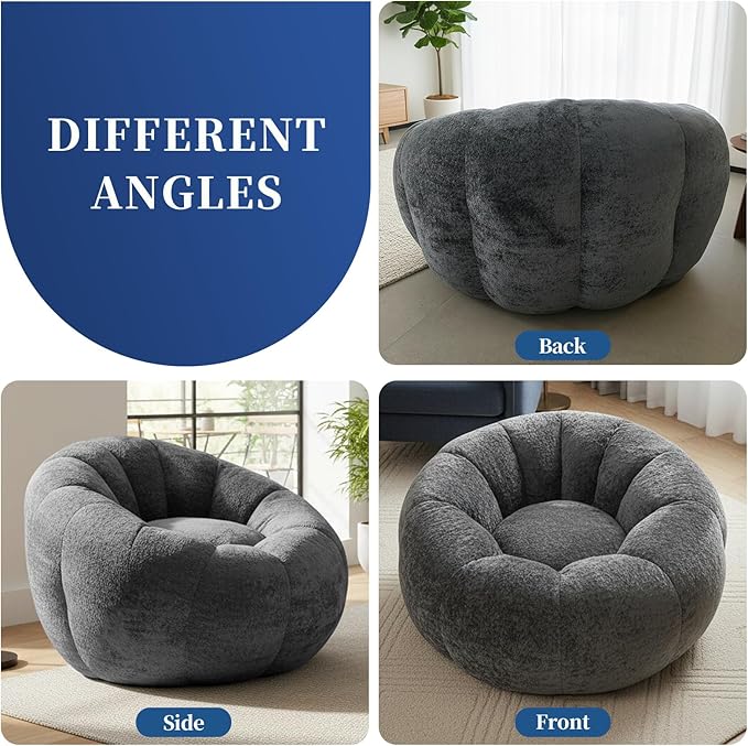 Giant Bean Bag Chair for Adults – Large Comfy Stuffed Sofa Seat with Spacious Design for Reading, Gaming, or Relaxing (Blue-Gray)