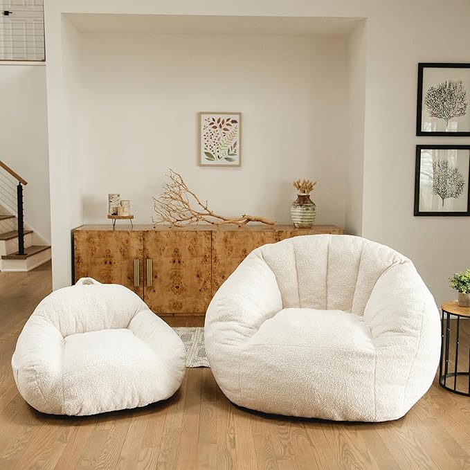 Big Joe Cloudberry Kids Foam-Filled Bean Bag Chair, Icing Teddy Boucle