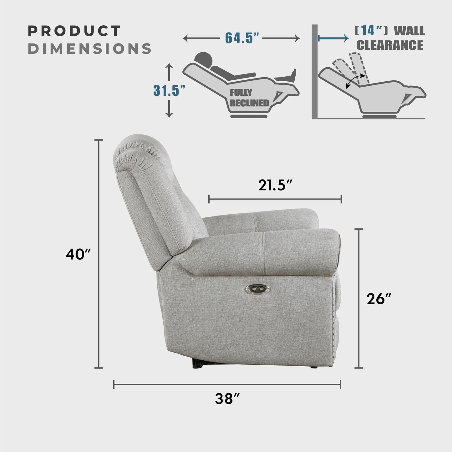 Lexicon Recliner Chair Living Room Reclining Sofa Chair, Modern Home Theater Seating Comfortable Rolled Arm Microfiber Recliner, Power Recliner Sofa Chair for Living Room/Office/Apartment, Mist
