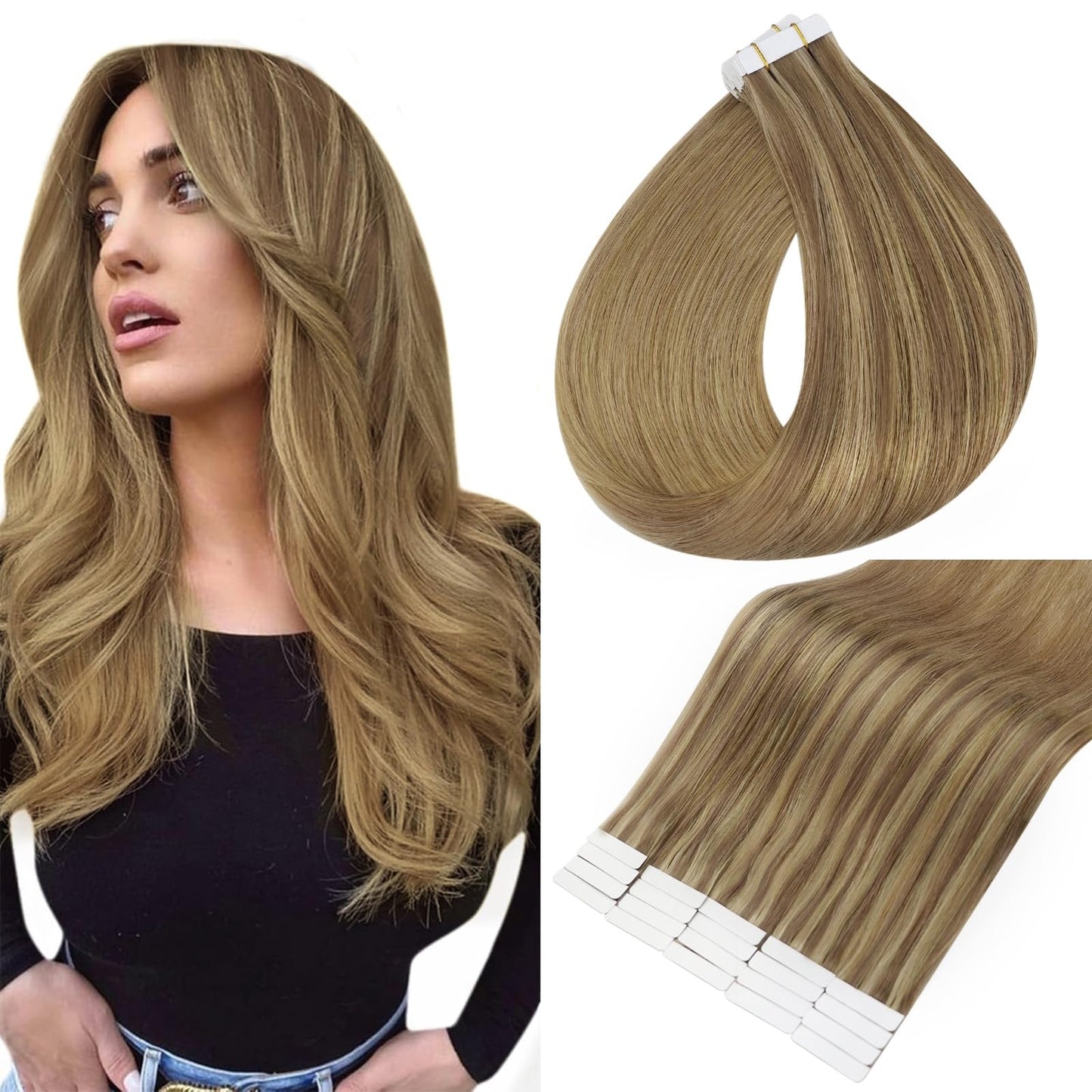 Full Shine Tape in Human Hair Extensions 18 Inch Double Sided Tape in Hair Extensions Color 10/16/16 Adhesive Human Hair Extensi