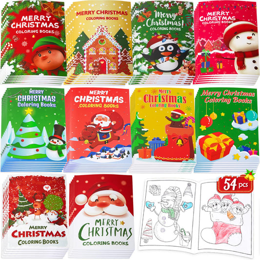 90shine 54Pcs Christmas Coloring Books for Kids Bulk: Xmas Stockings Goodie Bags Stuffers Winter Party Favors Gifts Holiday Class Activity Supplies