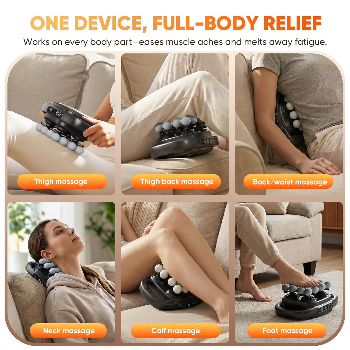 HOTU Massage Gun Deep Tissue, 16-Head Back Massager for Body Muscle Pain Relief, 3 Modes & 30 Intensities Portable Electric Quiet Multi Mini Handheld Percussion Massagers Leg/Waist/Shoulder/Hip/Foot