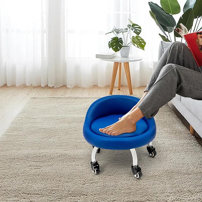 DouSeiAi Rolling Stool with Backrest 220 Lbs High Weight Capacity Foam Roller Seat and 5 Universal Wheels for Men Women Boy Girl Furniture Gift, Home Office, (Blue)