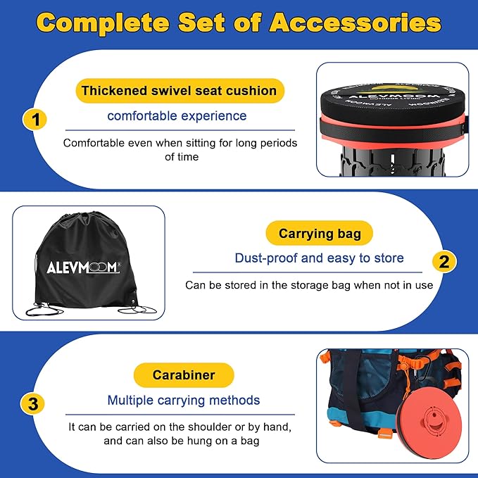 ALEVMOOM Upgraded 18.1" XL Collapsible Stool with Cushion, Portable Folding Stools for Adults Capacity 800lbs, Lightweight Telescoping Stool for Camping Travel Fishing Hiking