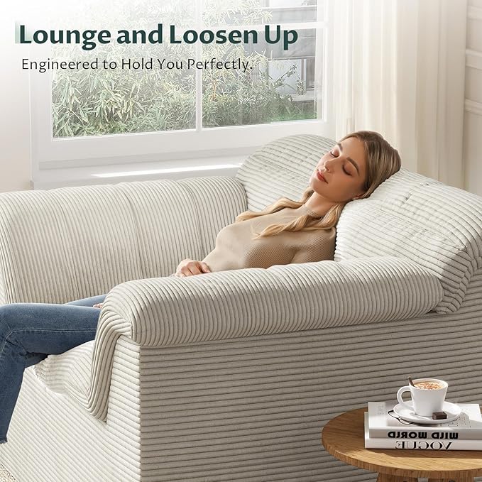 SUNG7 51" Cloud Sectional Couch, Modern Modular Sofa with Deep Seat, Comfy Compressed Single Sofa, Upholstered Corduroy Couches for Living Room, No Assembly Required, Beige