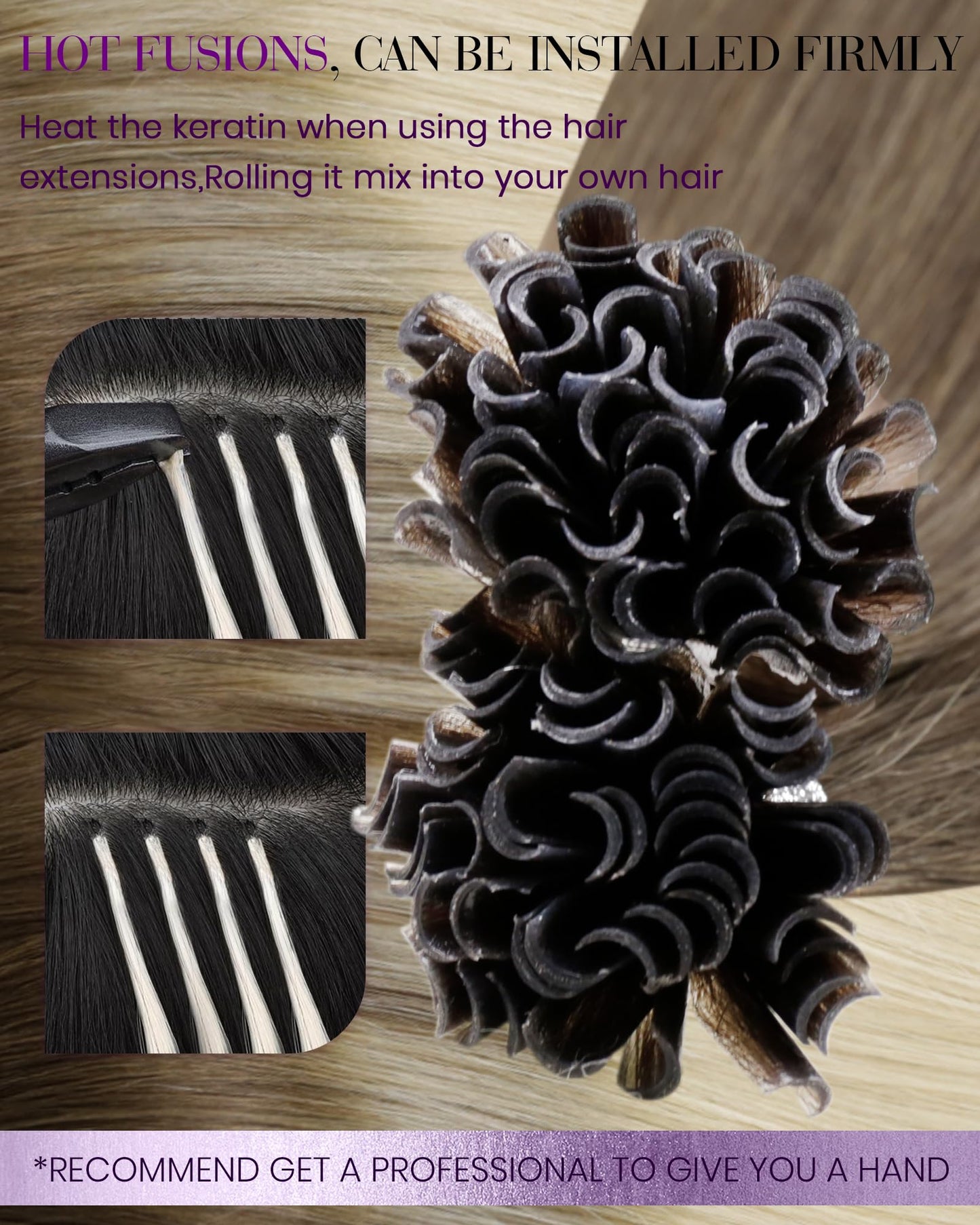 LaaVoo U Tip Hair Extensions Human Hair Light Brown Ombre Ash Blonde Utip Hair Extensions Human Hair Silky Straight Ombre K Tip