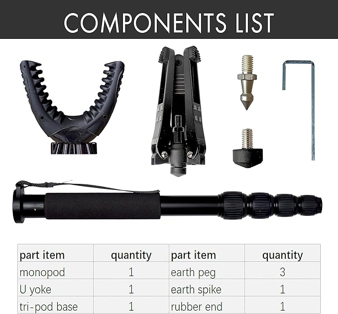 AUSCAMOTEK Rifle Shooting Stick with Tri-Stand Base – Lightweight Aluminum Shotgun Monopod Rest with 360° Swivel Yoke, Adjustable 22"–66", Foldable & Portable Shooting Support