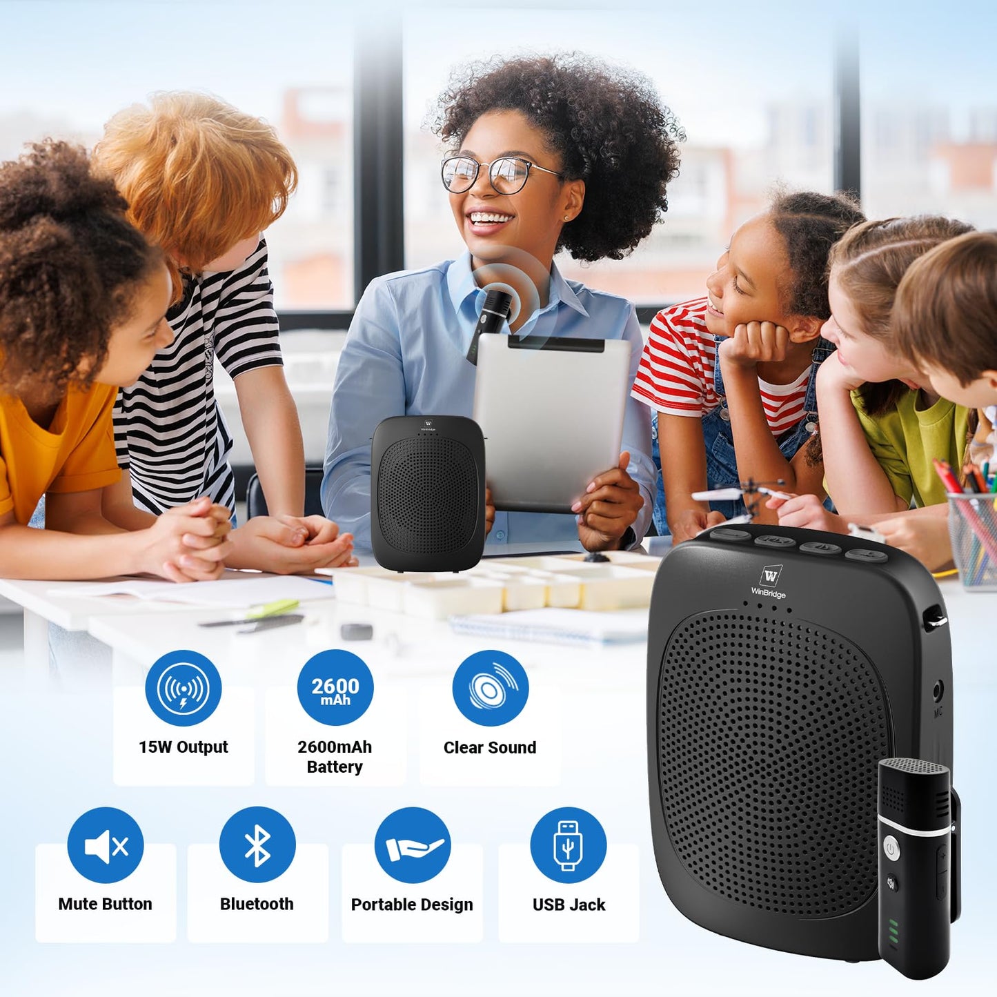 Bluetooth Voice Amplifier With Wireless Lavalier Lapel Microphone For Teachers, Portable Speaker Clip-On Microphone, Mini Megaph