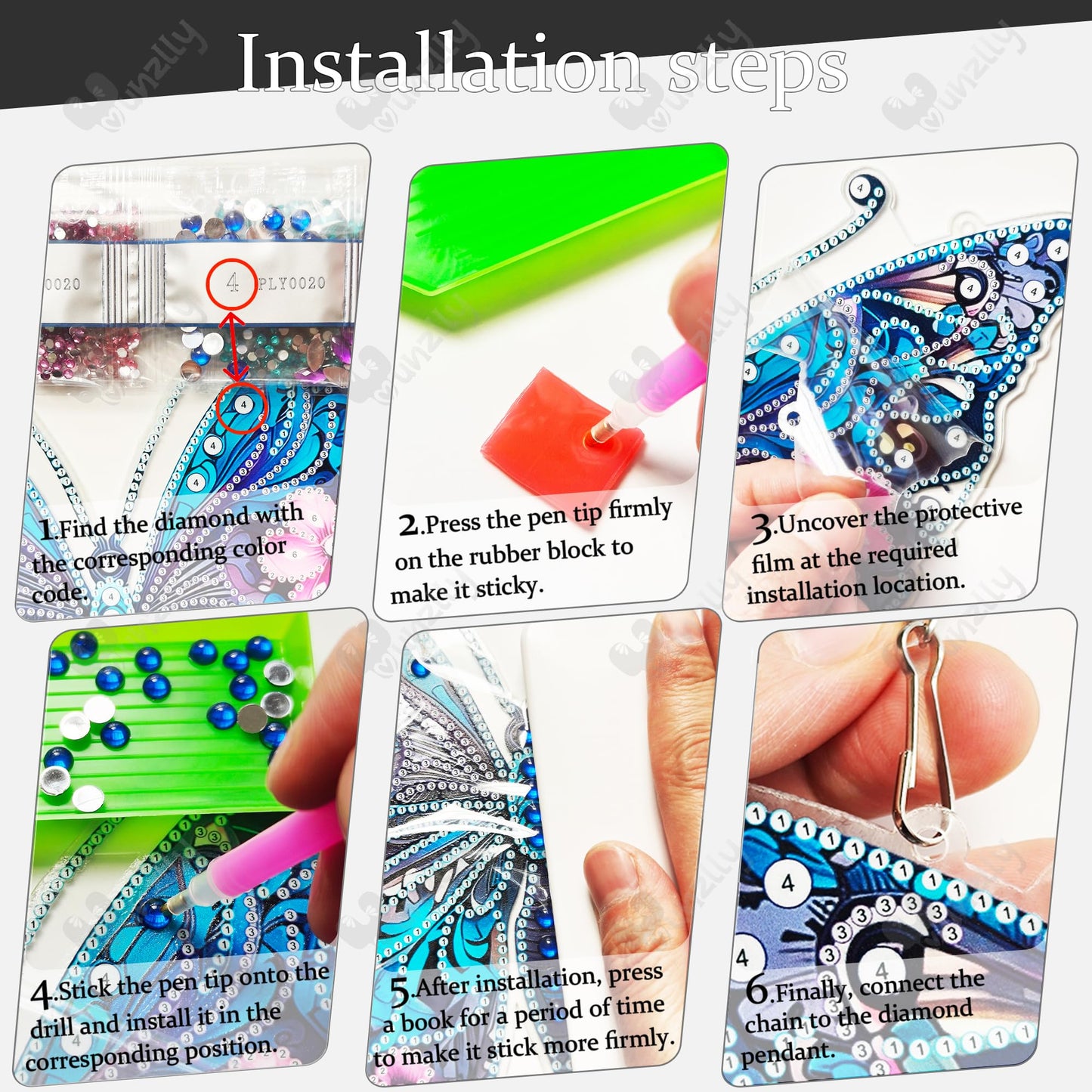 Yunzlly DIY Hanging Diamond Art Pendant Kit 4th of July, Special Crystal Double Sided Diamonds Painting Ornament Kit for Adults, Acrylic Gem Painting Board for Window&Door&Wall (Butterfly)