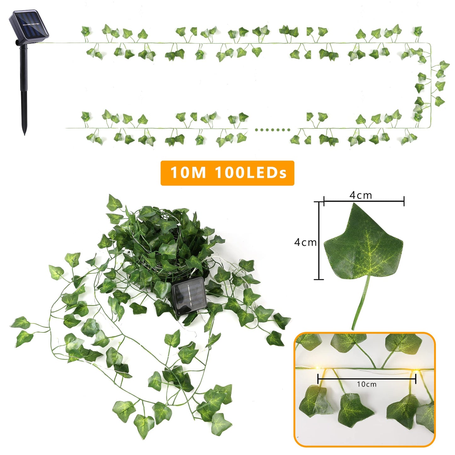 Brizled Solar Vine String Lights, 33ft 100 LED Solar String Lights, 8 Modes Artificial Ivy Leaf Solar Plant Vine Lights, Outdoor Ivy Fairy Lights for Outside Wedding Garden Fence Wall Hanging Decor