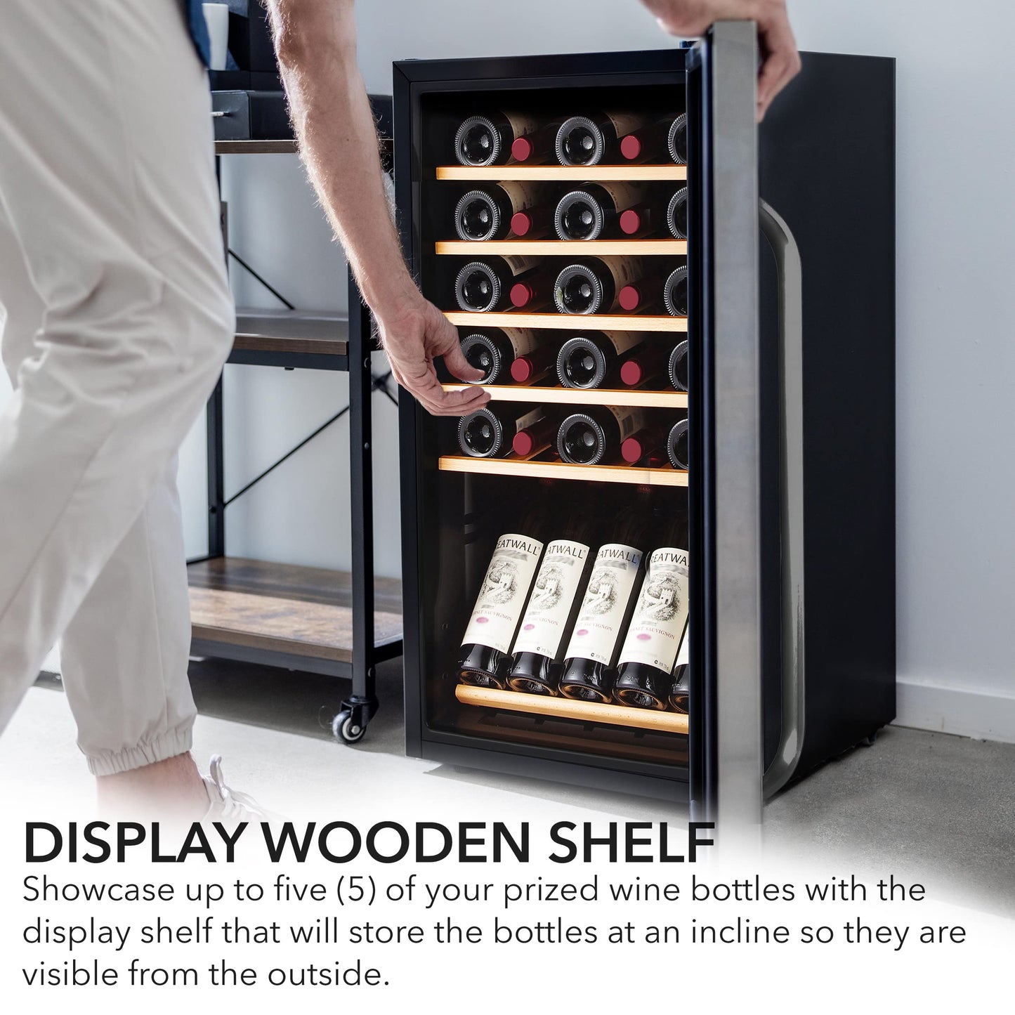 Whynter FWC-341TS 34 Bottle Freestanding Stainless Steel Wine Refrigerator with Display Shelf and Digital Control, Gray