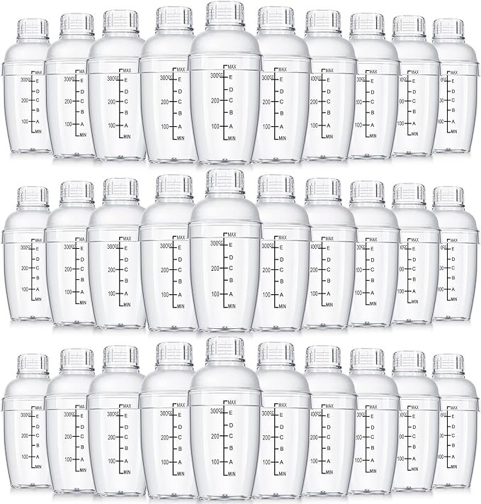 Lallisa 30 Pcs Plastic Cocktail Shaker Set 12 oz Drink Mixer Clear Shaker Cup with Measurements Scales and Strainer Plasti...