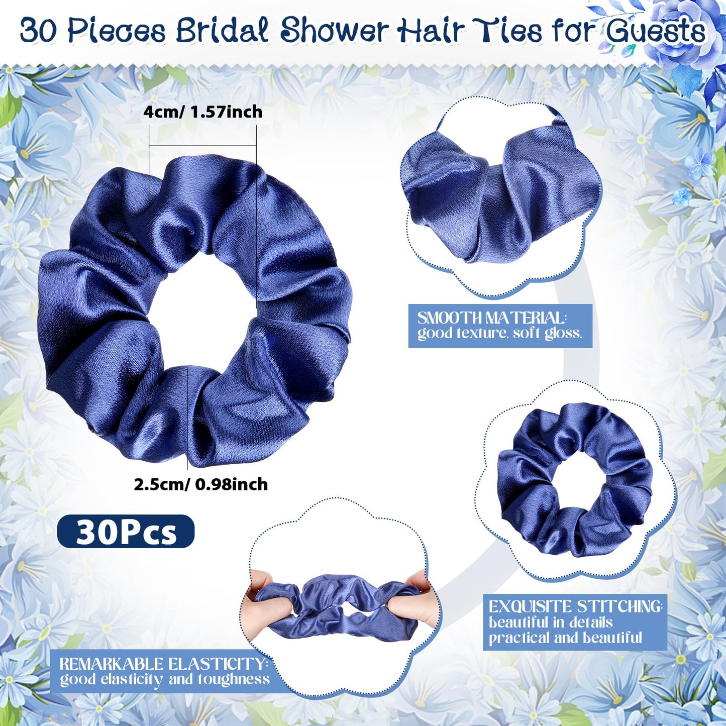 XunYee 30 Sets Bridal Shower Favors for Guests 30 Rose Compact Mirror Bulk 30 Hair Ties Satin Elastic Scrunchies 30 Thank You Ca