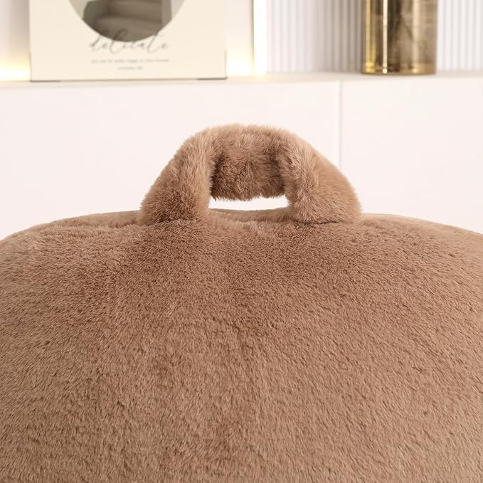 PAJEO Reading Pillow for Sitting in Bed, Large Backrest Reading Pillow with Arm Rest,Back-Rest Support Cushion for Sit Up on Couch, Sofa, and Floor, Dorm Essentials (Khaki Faux Fur, Large(19"))