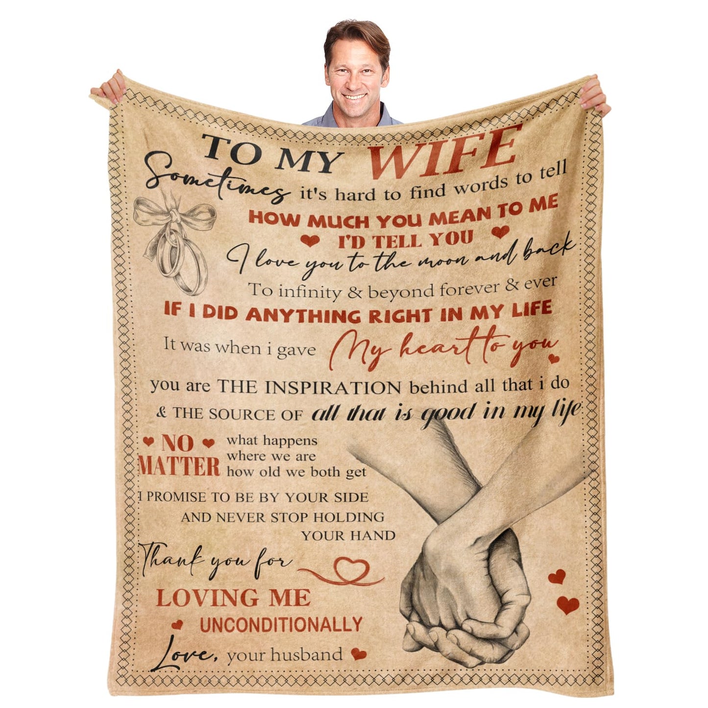 Wife Birthday Gifts from Husband Ideas - Happy Wedding Anniversary Romantic Gifts for Women - I Love You Gift for Her - Romantic Anniversary Birthday Presents for Her - To My Wife Blanket 50"x60"