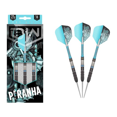 DW Piranha 01 90% Tungsten Steel Tip Dart, 27G | Metal Tip Dart Set with Spare Flights and Storage Case Wallet, Fun Darts Gift Set, Straight Dart Barrels, Professional Darts Accessories