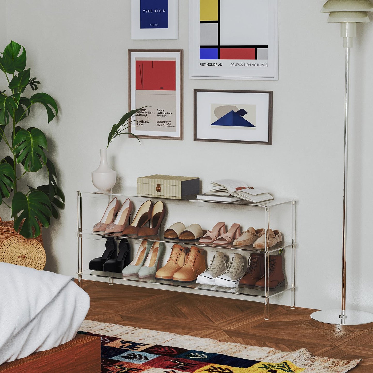 Aquiver Acrylic 3-Tier Long Shoe Rack - Clear Wide Shoe Rack for Closet - Entryway Shoe Storage Organizer - 42.7'‘ L x 11.8'' W x 20.5'' H, Easy Assembly & Clean