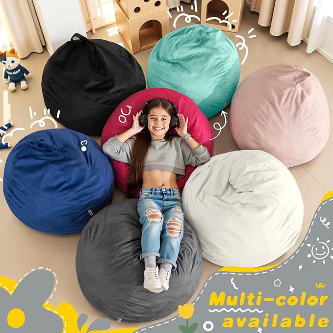 HABUTWAY 2FT Bean Bag Chair, 2' Beanbags Small Bean Bag Chairs with Filling, Teardrop Bean Bag Chair Luxurious Velvet Ultra Soft Fur with Removable Cover(Light Grey)
