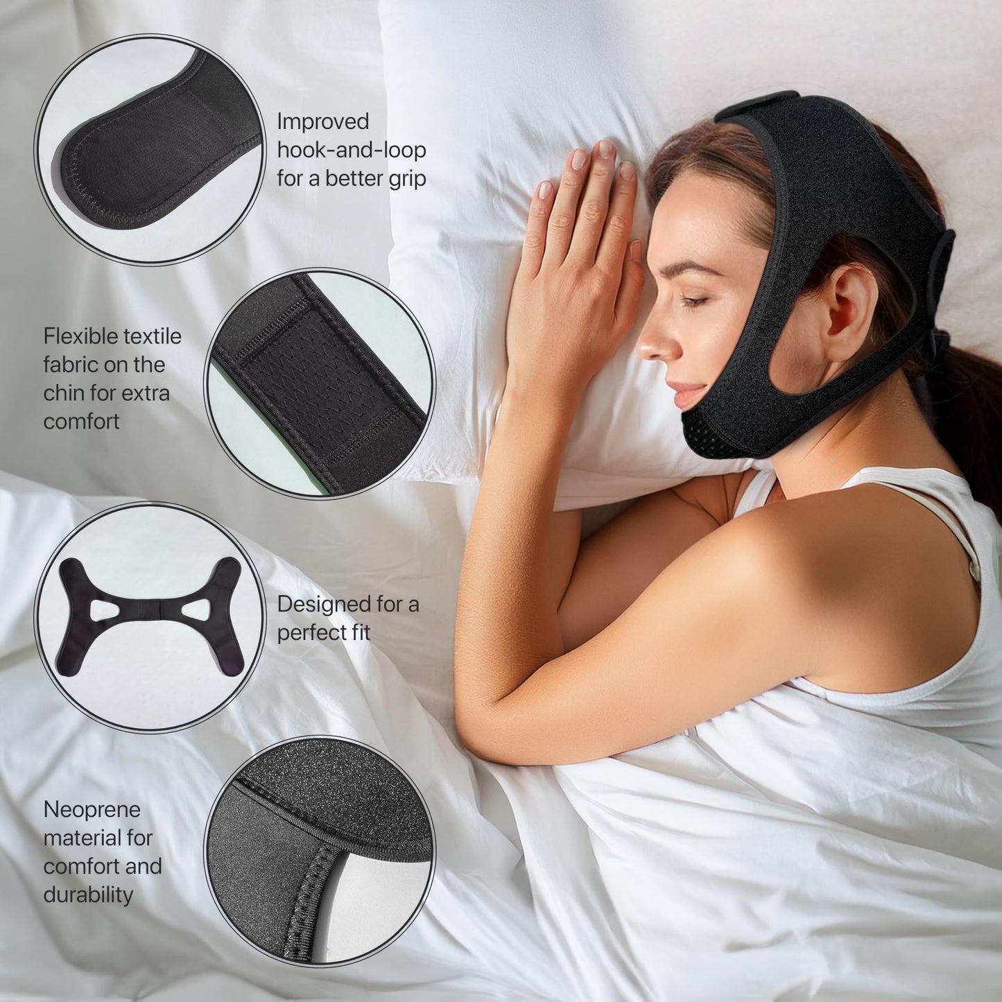 Chin Strap for CPAP Users | Comfortable Mouth Support to Encourage Closed Mouth Positioning Nasal Breathing for Men and Women Who Breathe Through The Mouth During Sleep by PIDOTI (Black, L-XL)