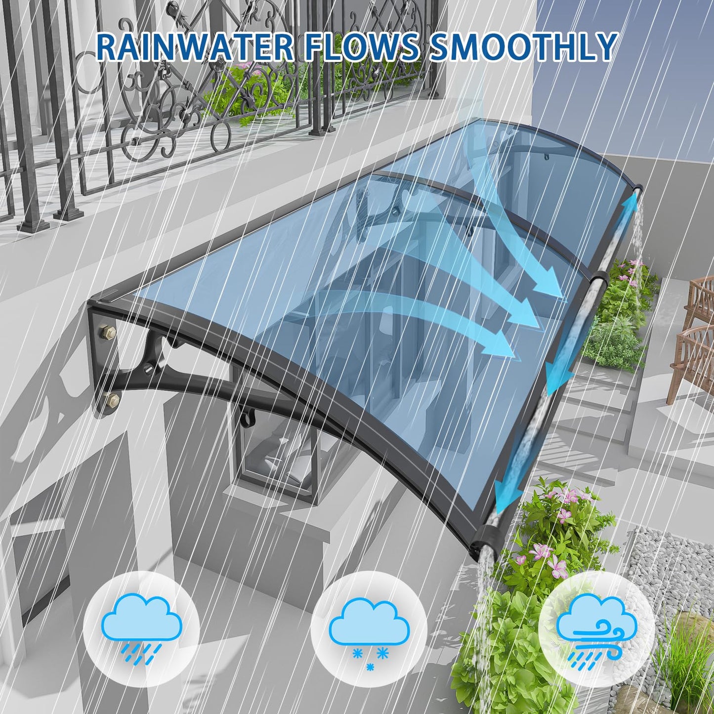 Awning for Door Entrance - Aluminum Bracket awnings for Doors Canopy Metal awnings for Windows Outside Front Doors/Window Overhang porches 24x32in Awning Canopy for Patio/Deck/Cellar UV/Rain
