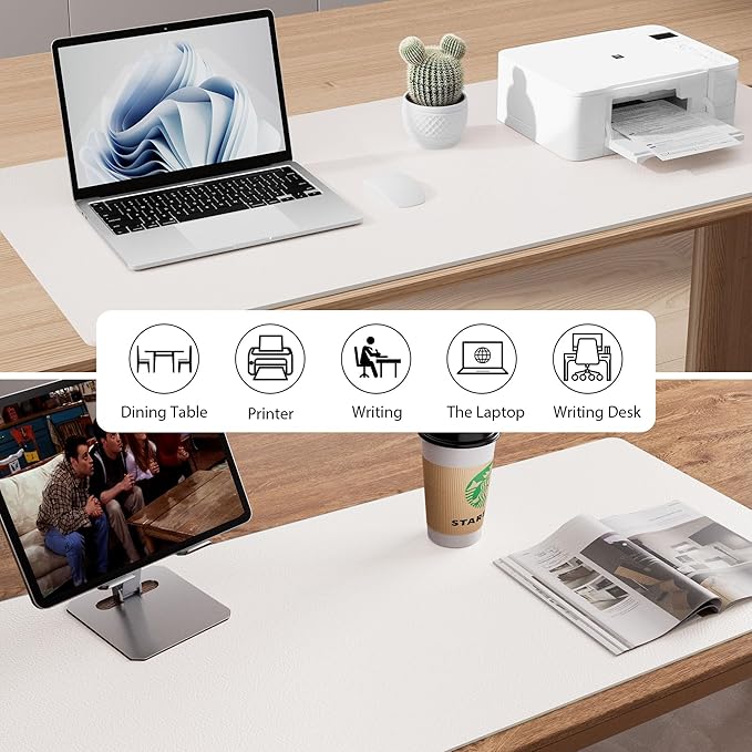 Aothia Faux Leather Desk Mat - Non-Slip PU Leather Desk Blotter, Waterproof Writing Surface, Large Desk Pad for Office & Home (Off-White, 55" x 17")