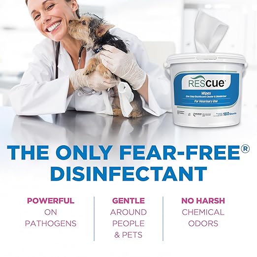 REScue One-Step Disinfectant Cleaner & Deodorizer Wipes for Vet Use – Cleaner for Kennels, Litter Boxes, Vet Offices, Pet Grooming Surfaces – Extra Large Wipes, 160-Count Bucket (1 Pack)