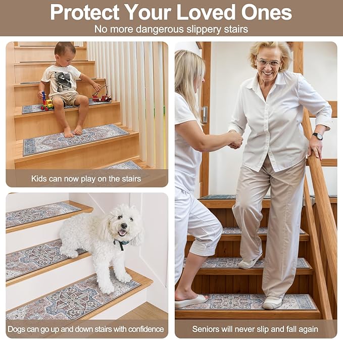OJIA Non-Slip Stair Treads Matching Mat for Wooden Steps, Square Rubber Backing Anti-Slip Stair Carpet Landing Mat Stair Rugs 31x31 inch Carpet for Stairs