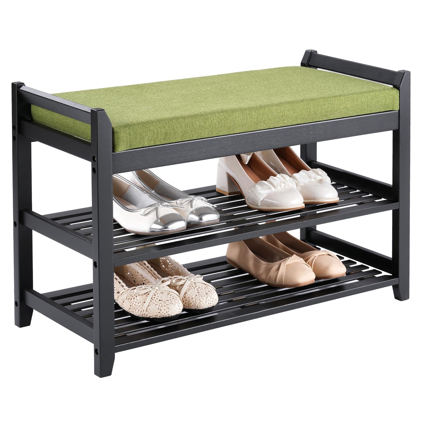 PETKABOO Shoe Rack Bench with Storage 27.6 in, Black Shoe Storage Bench with Cushion for Entryway, Hallway, Bedroom, Living Room