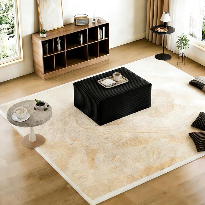 40" Ottoman for Couch, Plush Corduroy Memory Foam Ottoman Cloud Boneless Sectional Couch for Living Room Foot Stools Black