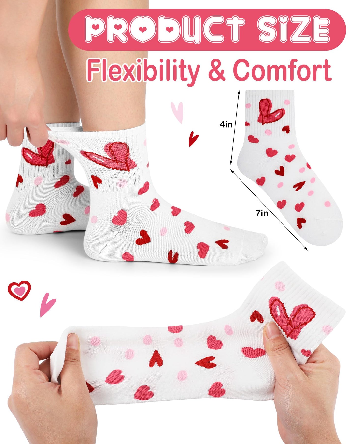 Shihanee 10 Pairs Women Heart Socks Cotton Soft Novelty Ankle Socks Bulk Cute Christmas Valentines Day Gifts, Red White Heart Pattern Striped Plaid,10 Styles