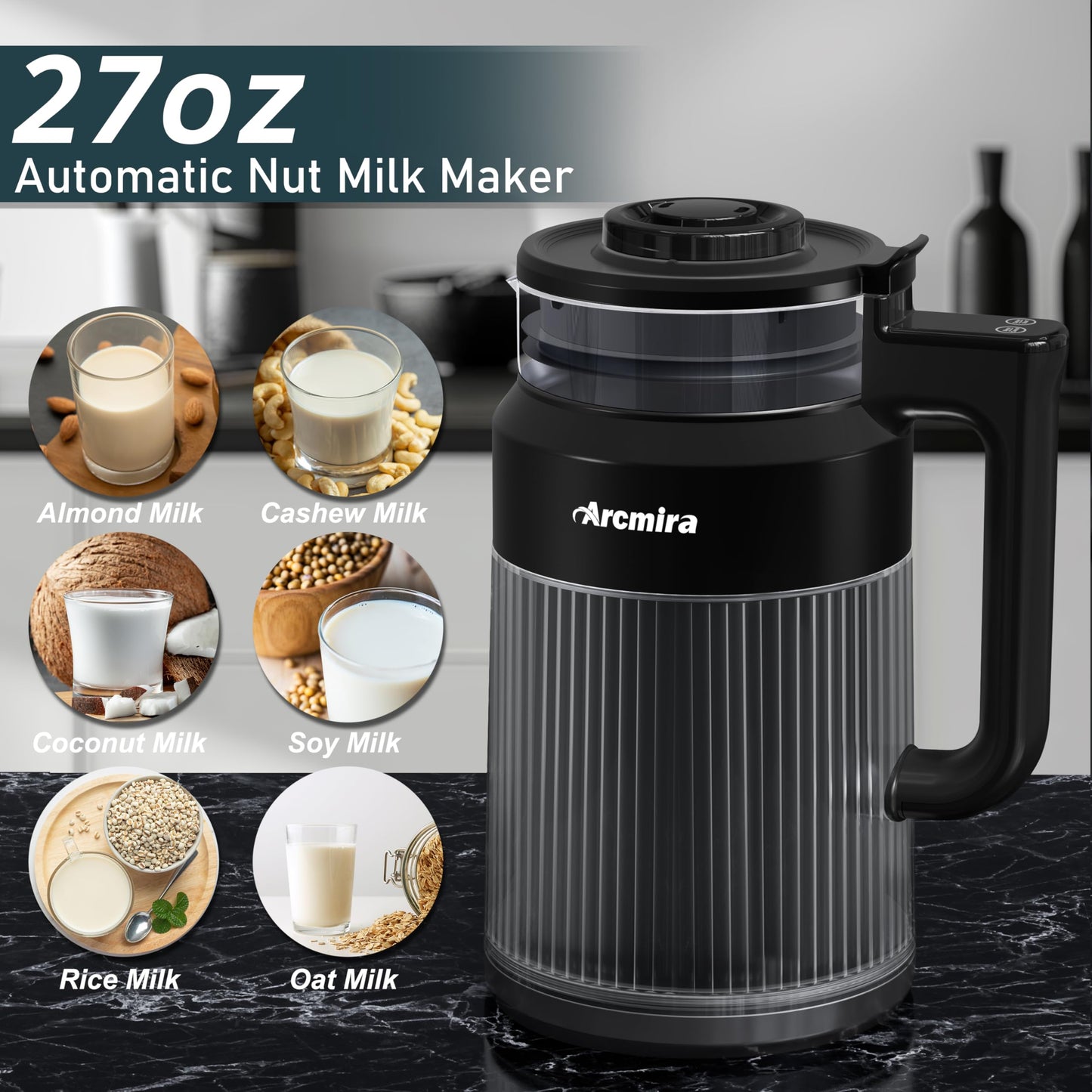 6-in-1 Nut Milk Maker, 8 Blade 27oz Homemade Almond, Soy, Coconut, Oat, Plant Based Milks and Non Dairy Beverages, Soy Milk Maker Machine with Delay Start/Keep Warm/Self-Cleaning/Boil Water
