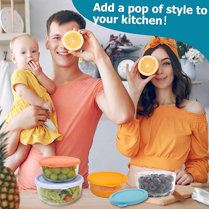 4 Cup Round Silicone Replacement Lids for Pyrex 7201-PC Glass Bowls, 4 Pack Storage Cover, Microwave & Dishwasher & Freezer Safe (Container not Included)